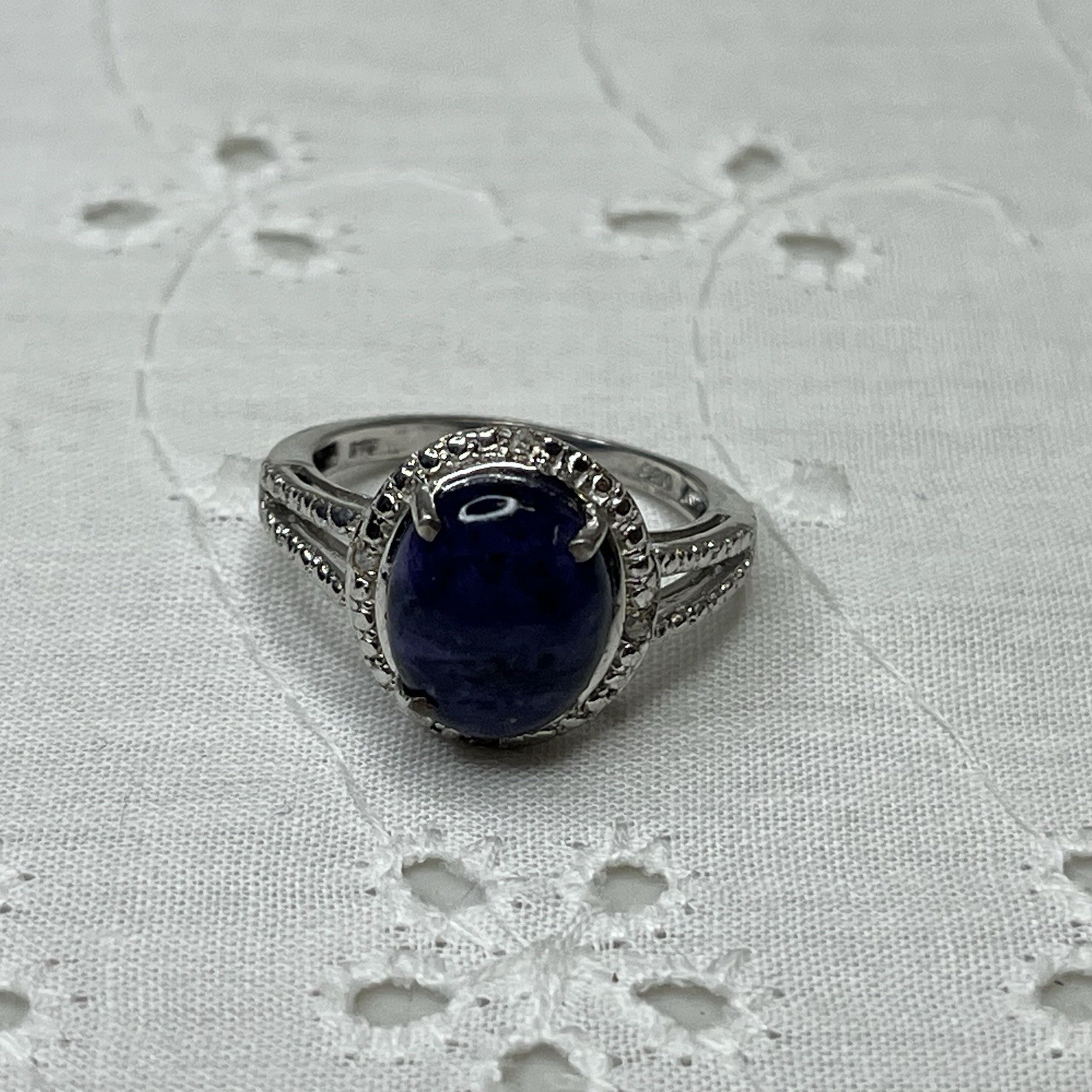 Vintage STS Sterling Silver Lapis Lazuli & Diamond Ring Size 7
