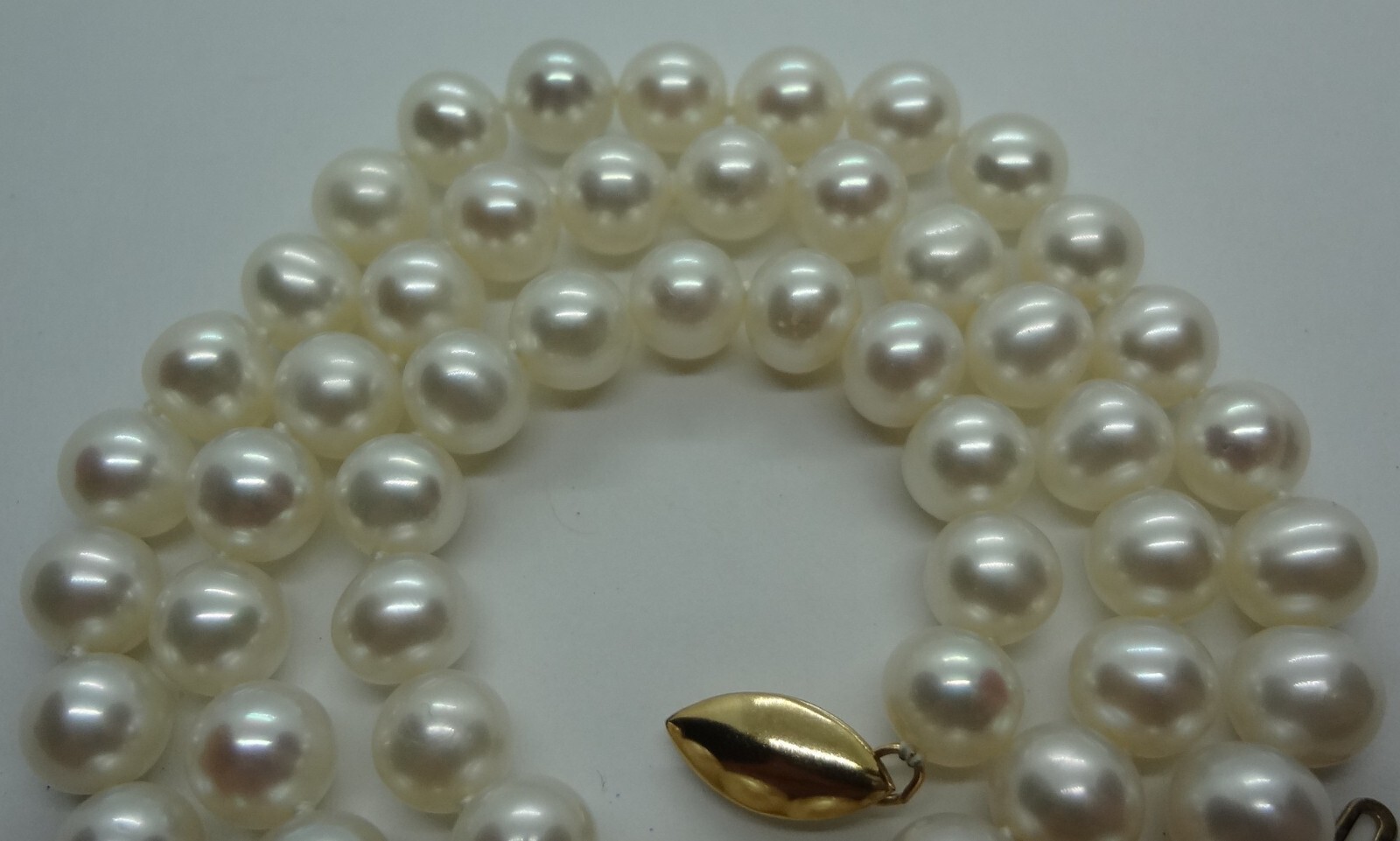 Vintage 14K Gold Cultured Pearl Strand Necklace 18” Round White Pearls 6.5-6.9mm