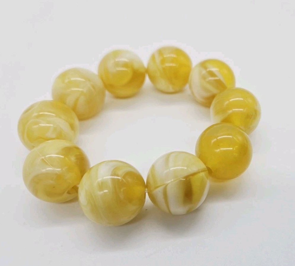 Golden Stretch Bracelet MARBLED Ball WIDE Runway 80’s Style Chunky Acrylic OSFM