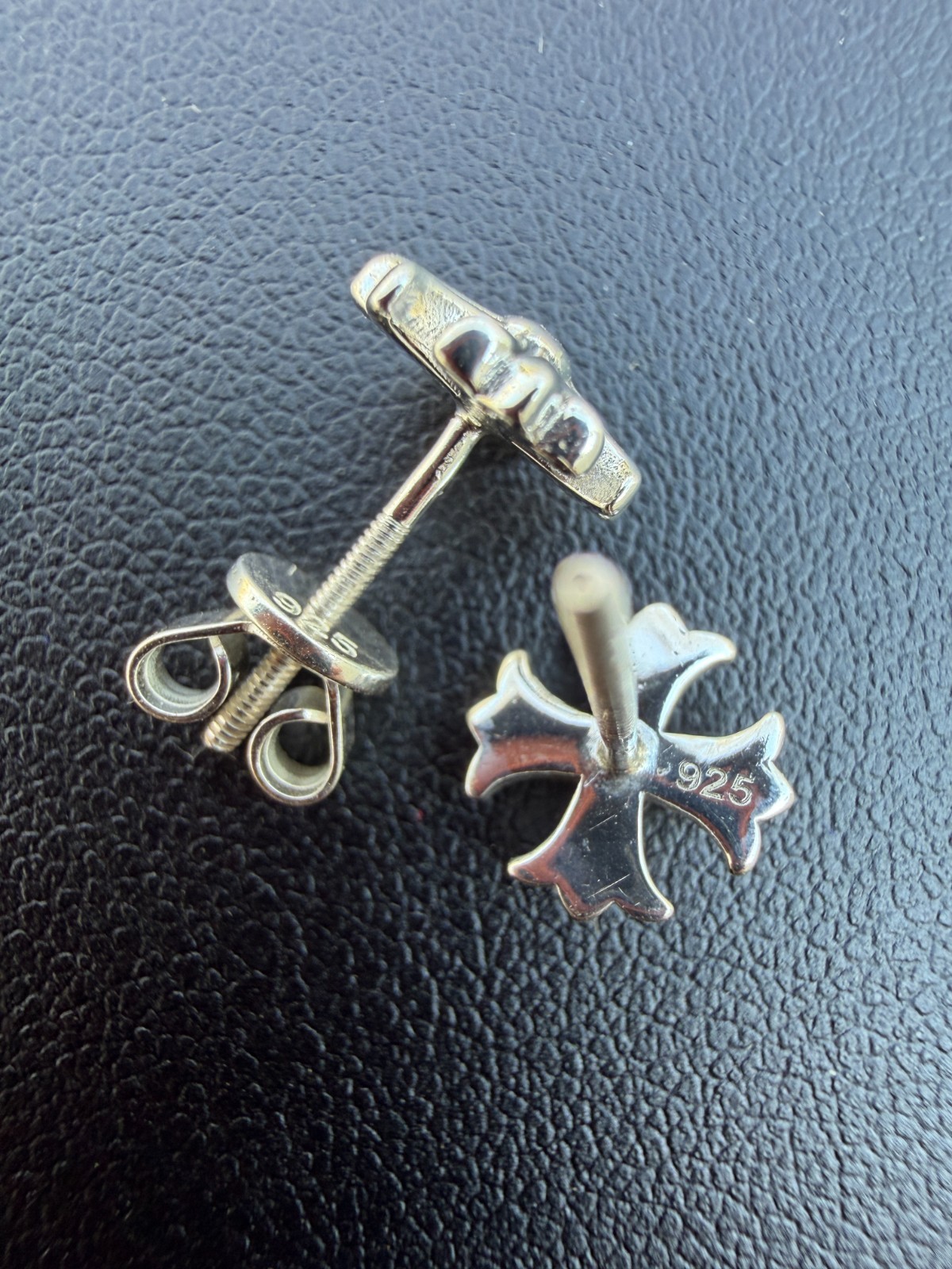 Real Solid 925 Silver Men Hearts Of Chrome Star Oxidized Earrings Plain Studs