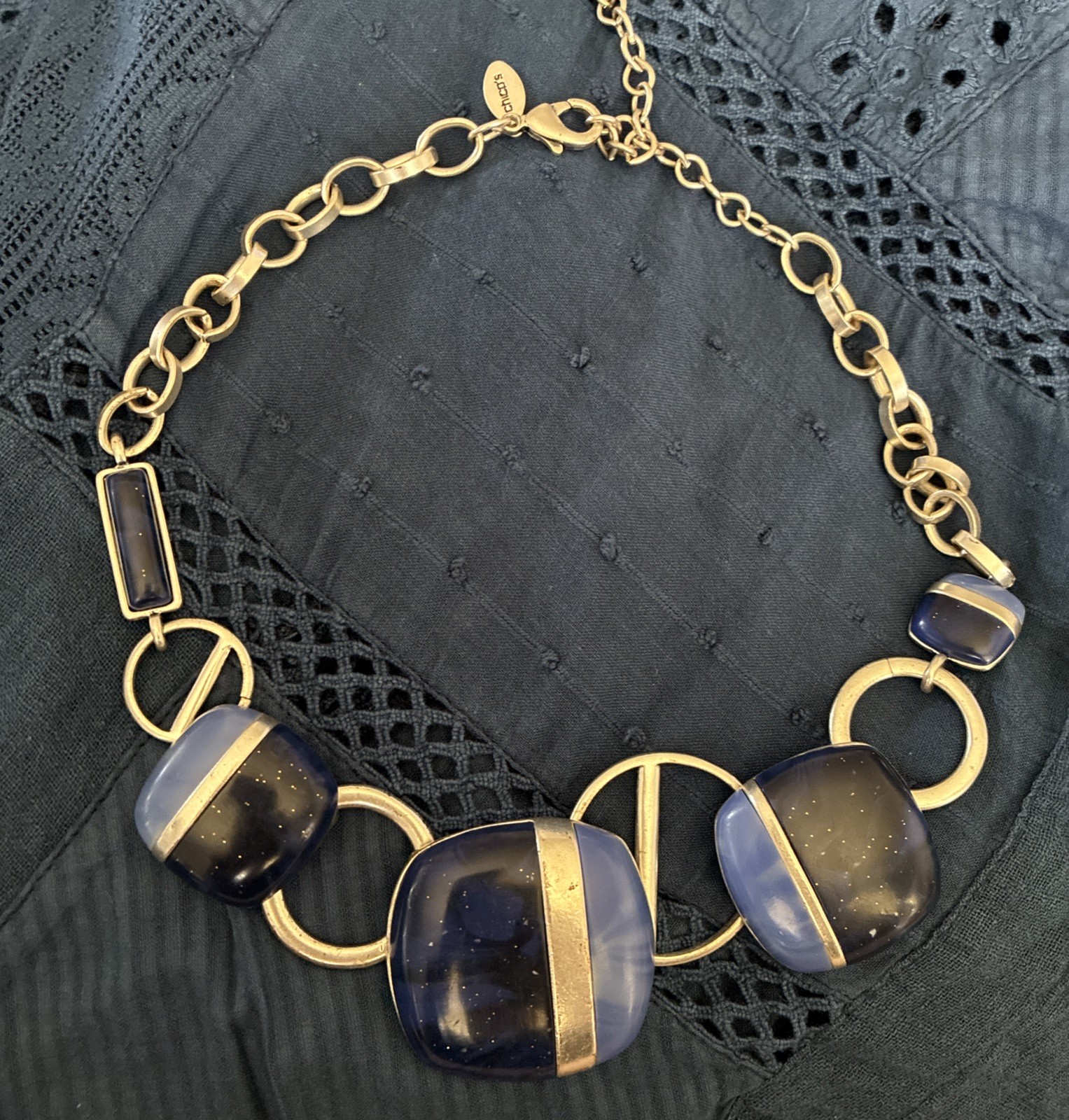 CHICO’S Lovely Lapis Blue 🧿 Matt Silver-Tone 10″L Necklace