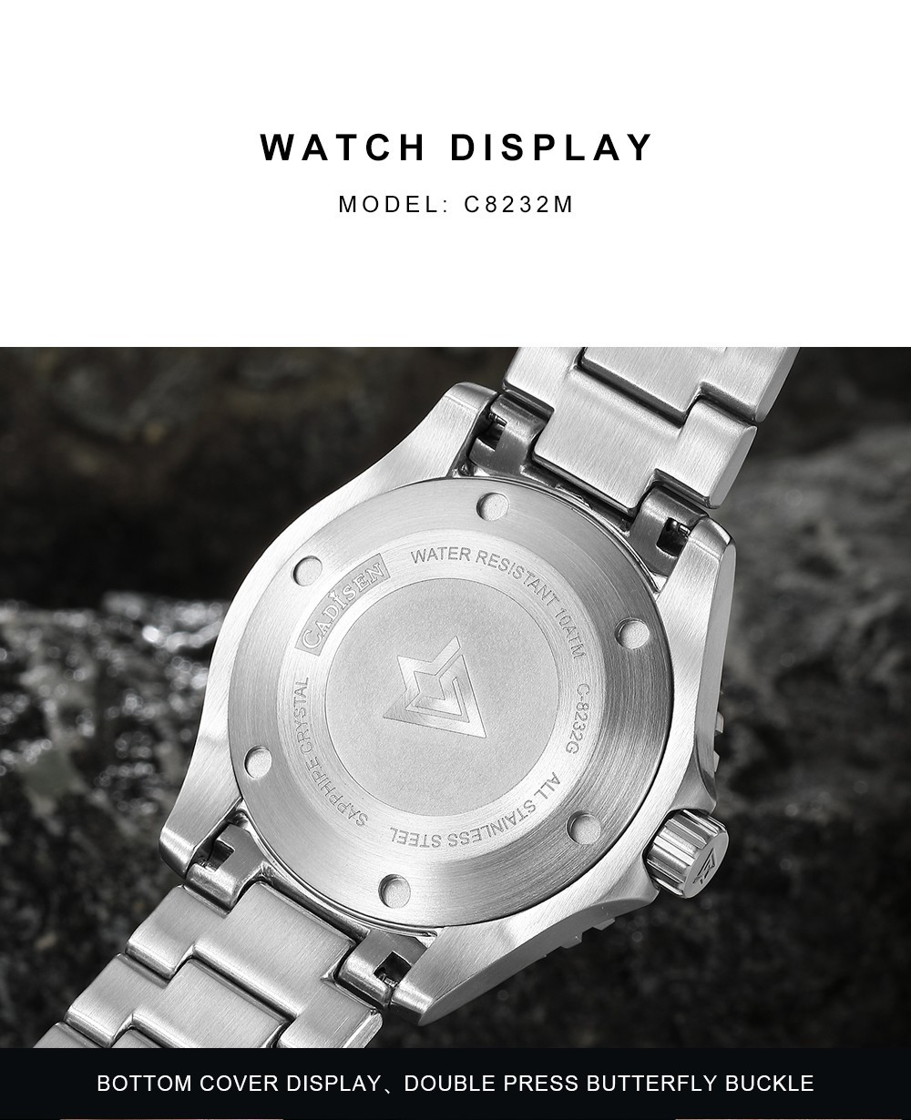 Cadisen Aqua Diver 40mm Citizen Miyota Automatic Dive Style Sports Watch White
