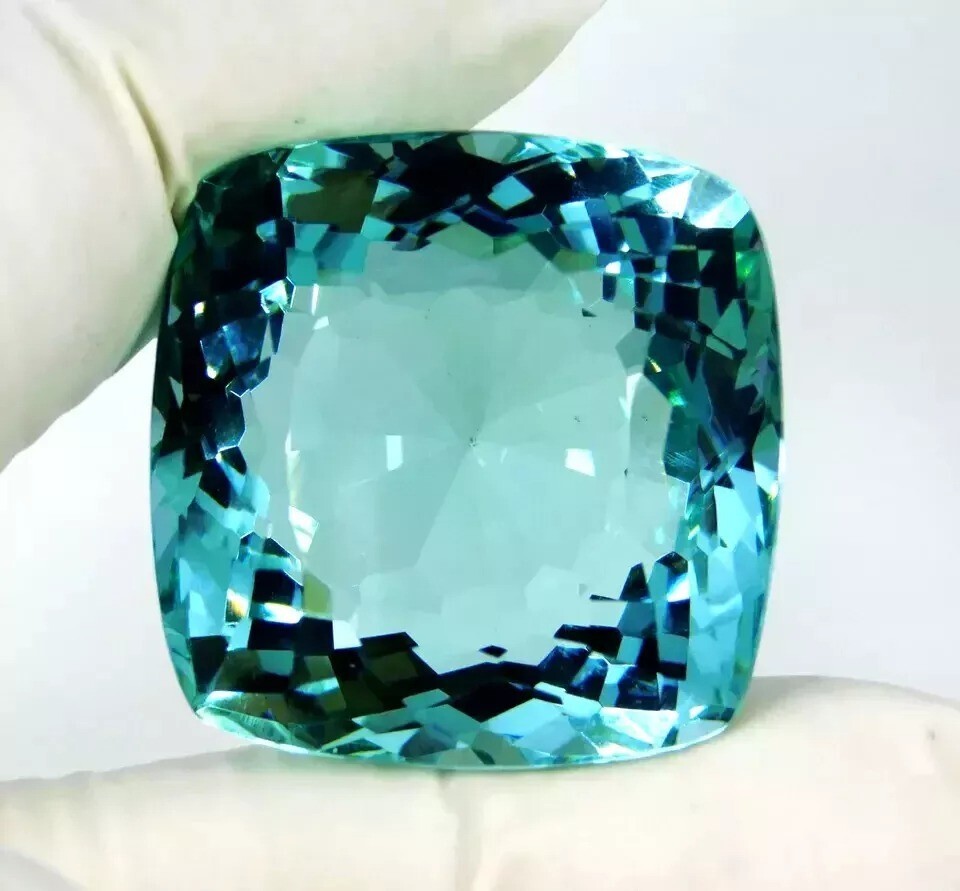 Blue Topaz Cushion Cut Natural Santa Maria CERTIFIED 120+ Ct Loose Gemstone