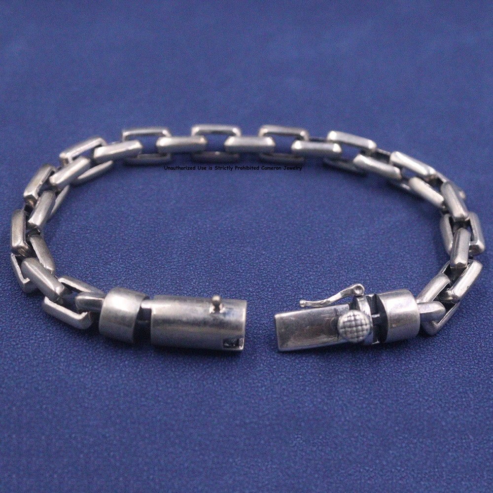Solid S925 Sterling Silver Bracelet 8mm Square O Link Chain 36-37g 8.26inch