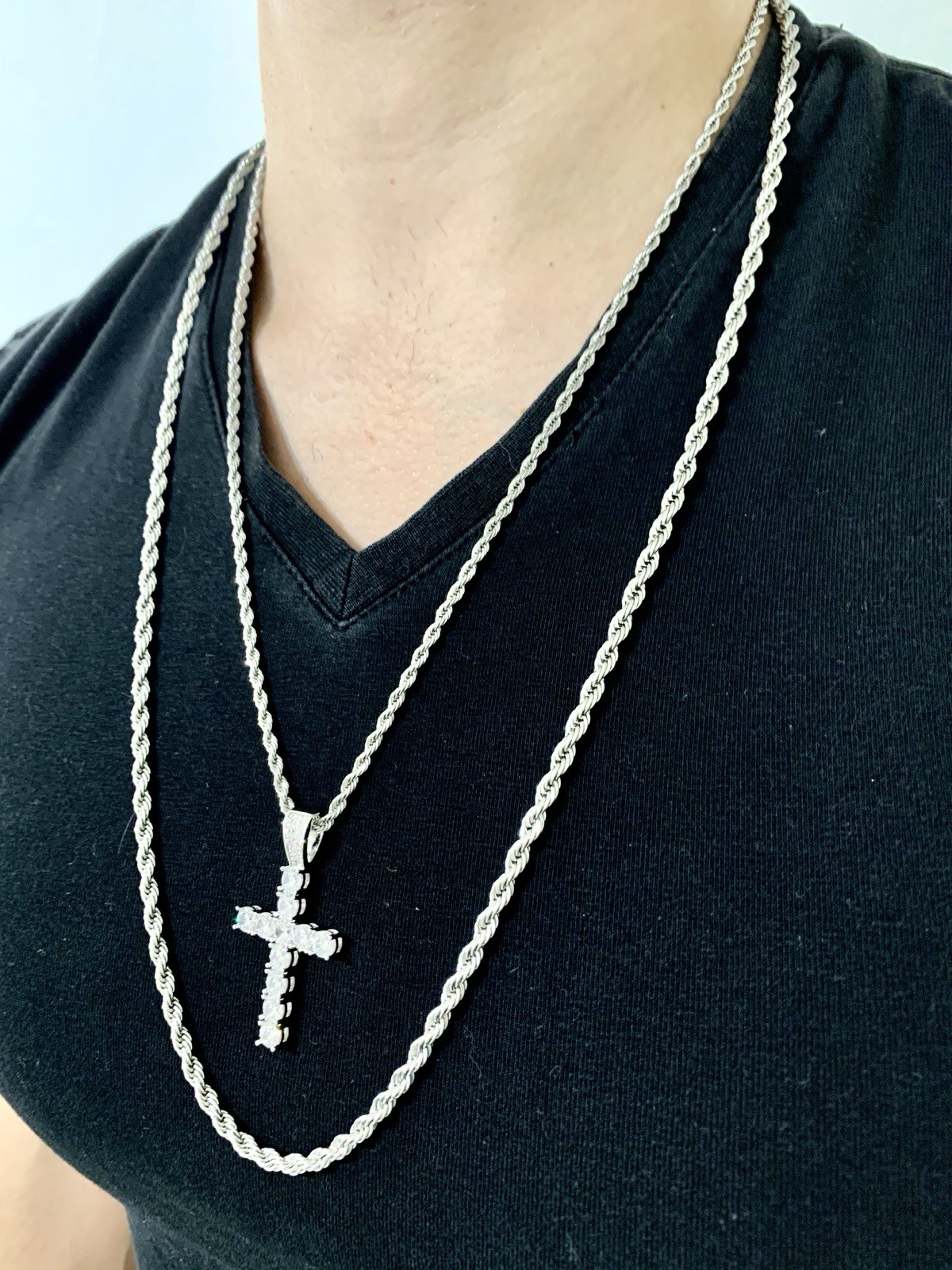 Real 18K White Gold Men Women Cross Necklace Lab Diamond ITALY LIFETIME WARRANTY