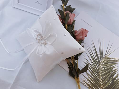 Ring Pillow,Pearls Ring Cushion, Ring Bearer, Ring 1 PACK White Heart Shape