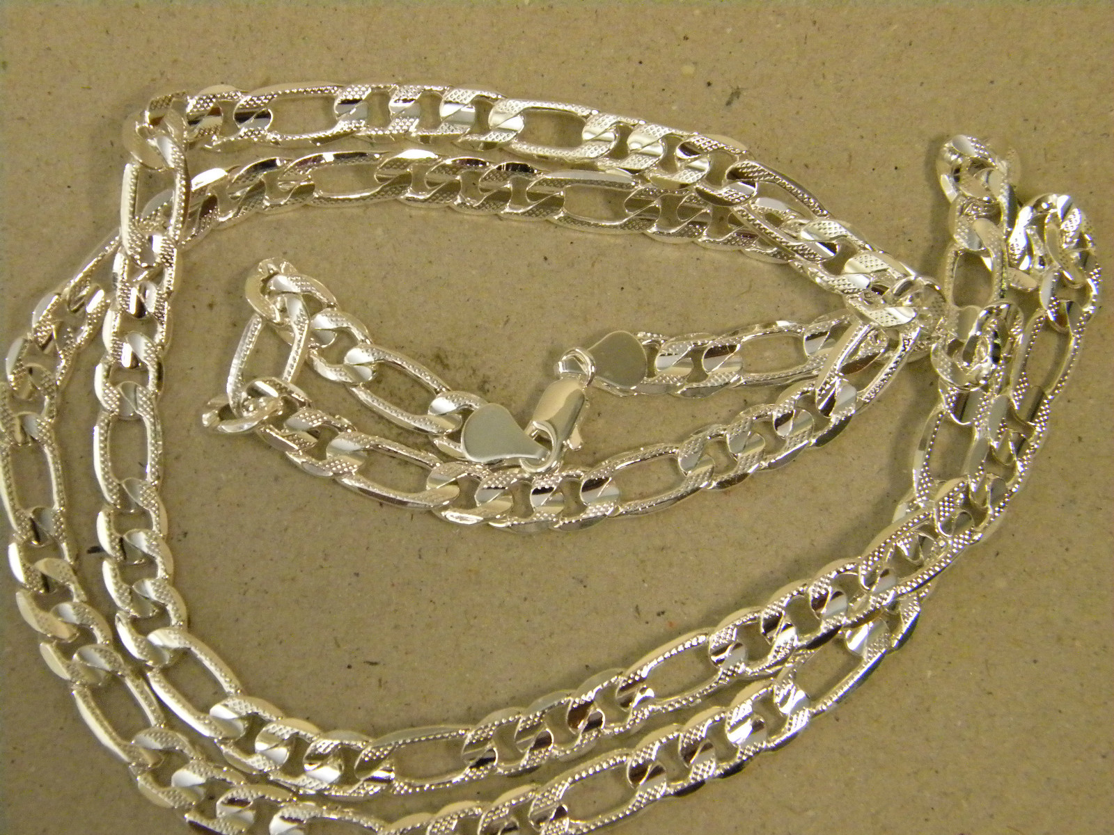 Men’s Lady’s Silver Plated Figaro Chain Necklace 30in Inch Long 6 8mm Wide Frost