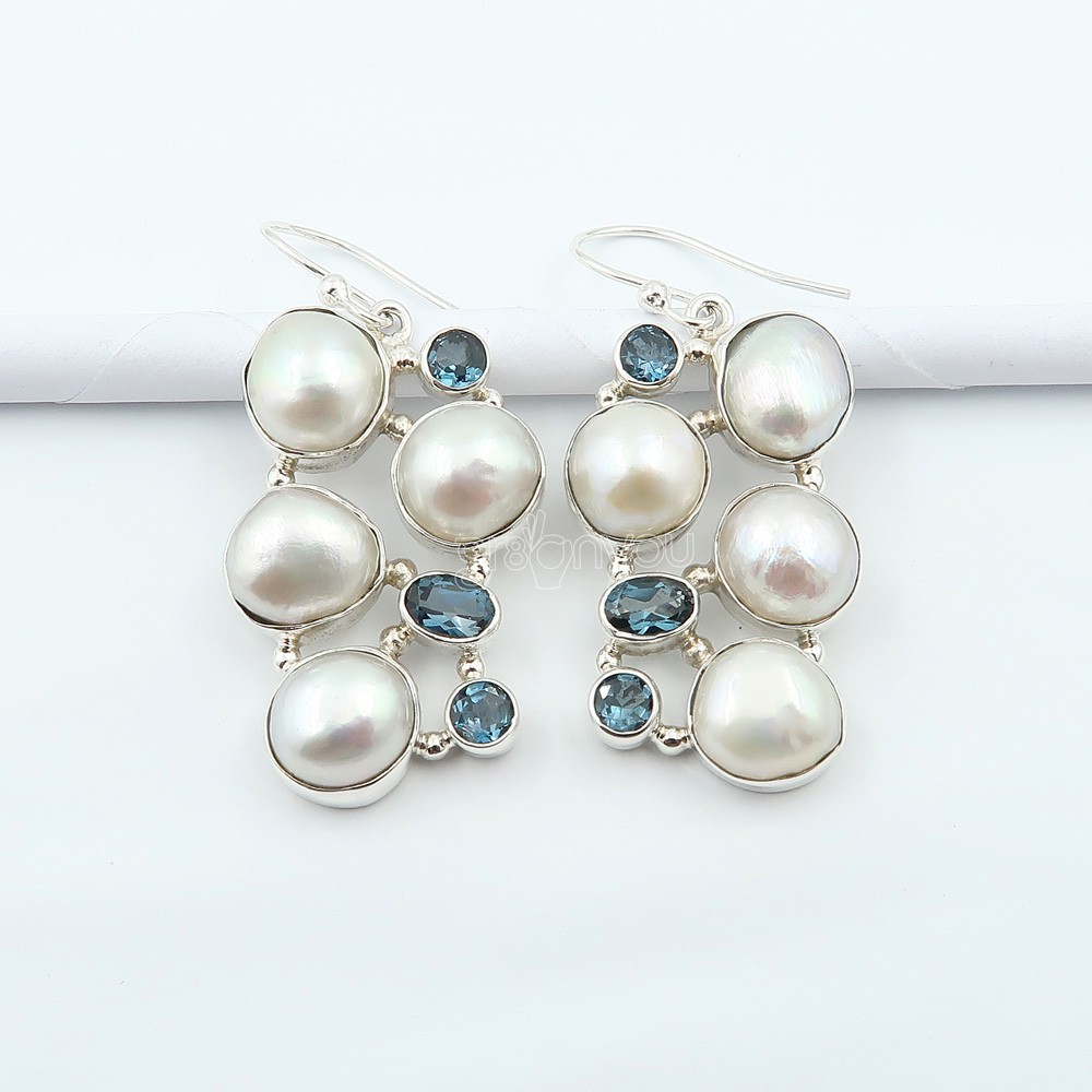 gr8onyou silver BIWA PEARL AAA LONDON BLUE TOPAZ EARRINGS