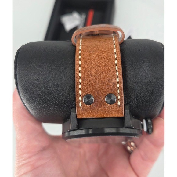 NWT Torgoen T47 Jumbo Black Sapphire GMT 47mm, Brown Leather Strap Retail $325
