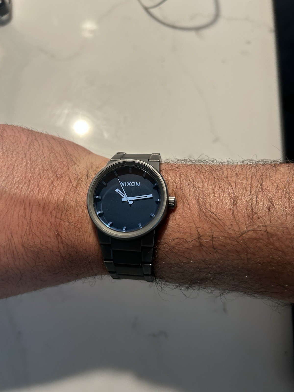 Nixon Cannon Quartz Wristwatch Black Metal Bracelet Round Blue Dial Fixed Bezel