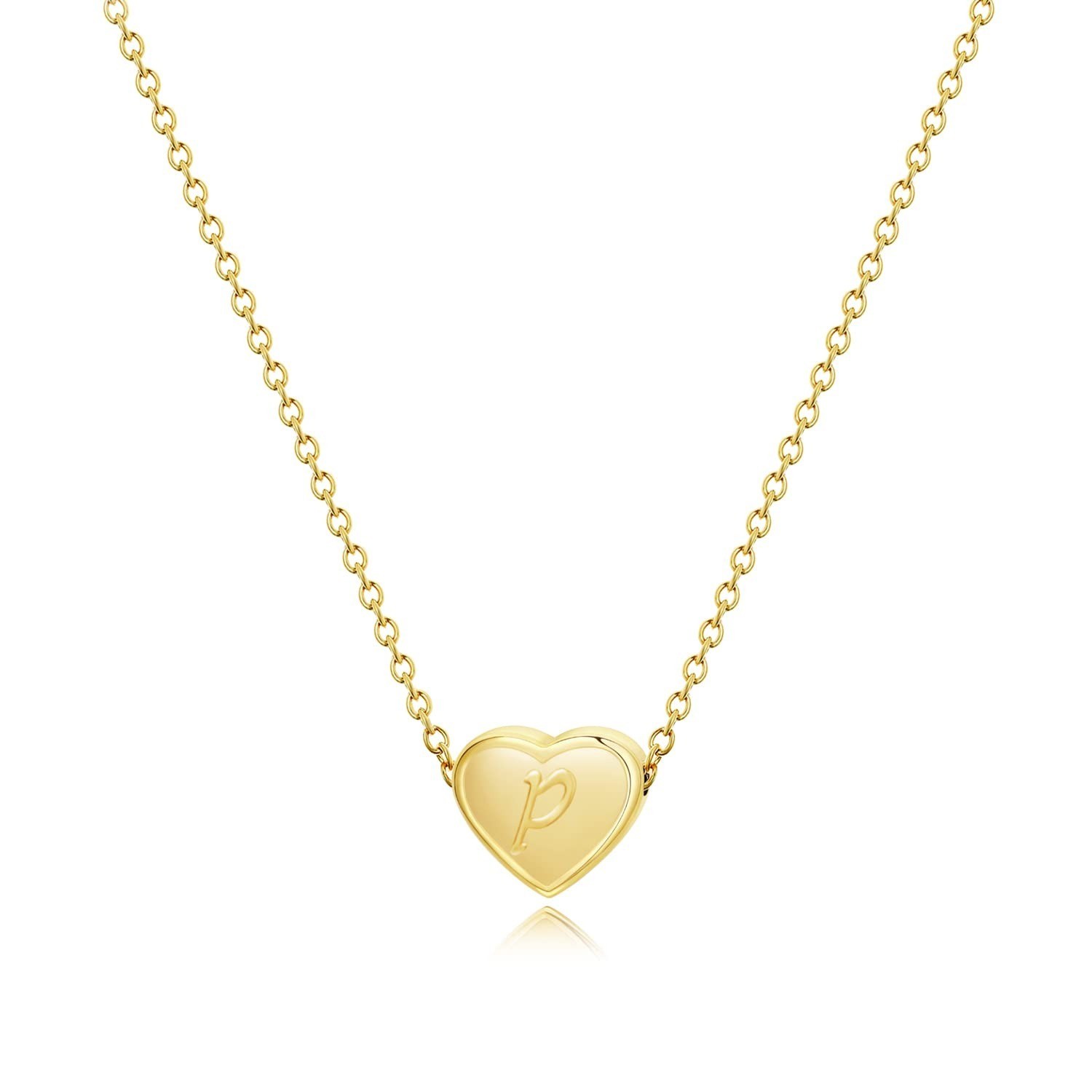 18k Gold Plated Heart Pendant Initial Necklace for Women Girls