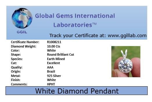 RARE 10.00 Ct White Diamond Solitaire Pendant Necklace-Tariff Free