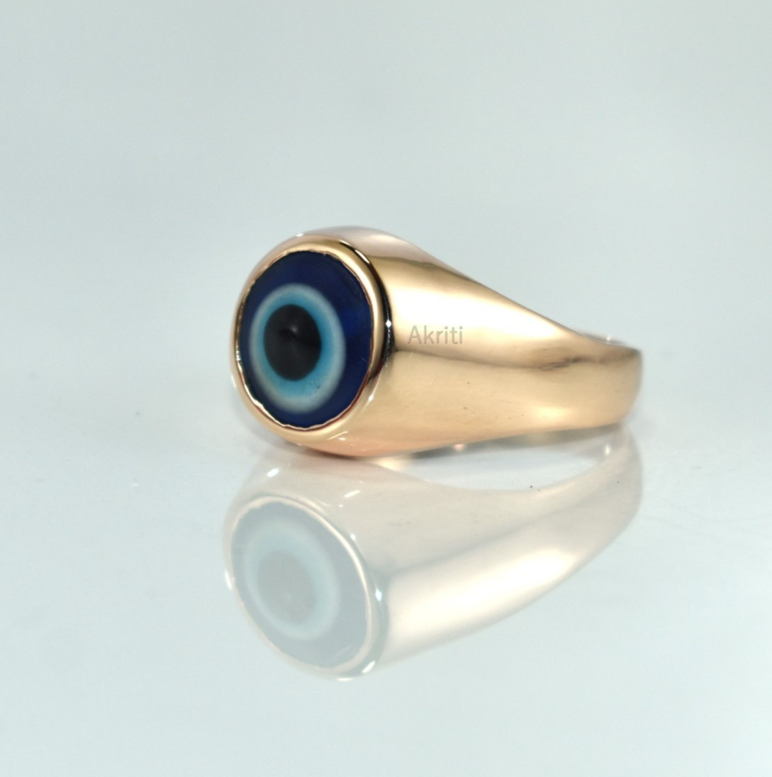 Protective Evil Eye Copper Handmade Signet Men’s Ring Traditional Skill Artist