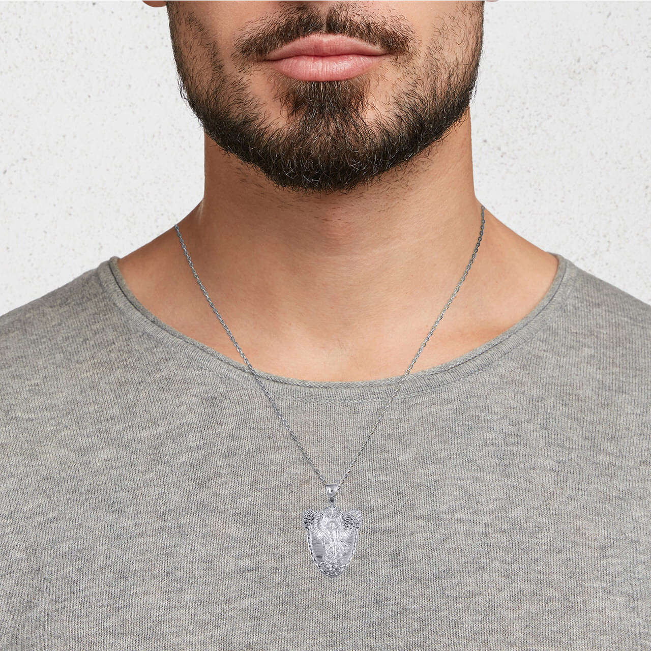 .925 Sterling Silver Archangel St. Michael Wings Sword & Shield Pendant Necklace