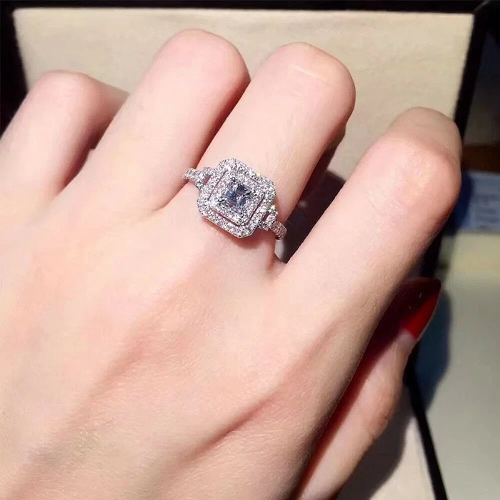 2.80 CT Asscher Cut Moissanite Double Halo Engagement Ring Solid 14K White Gold
