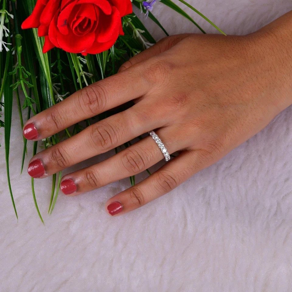 2.43 Ct Round Natural Diamond Bridal Eternity Wedding Band 950 Platinum 6 7 8 9