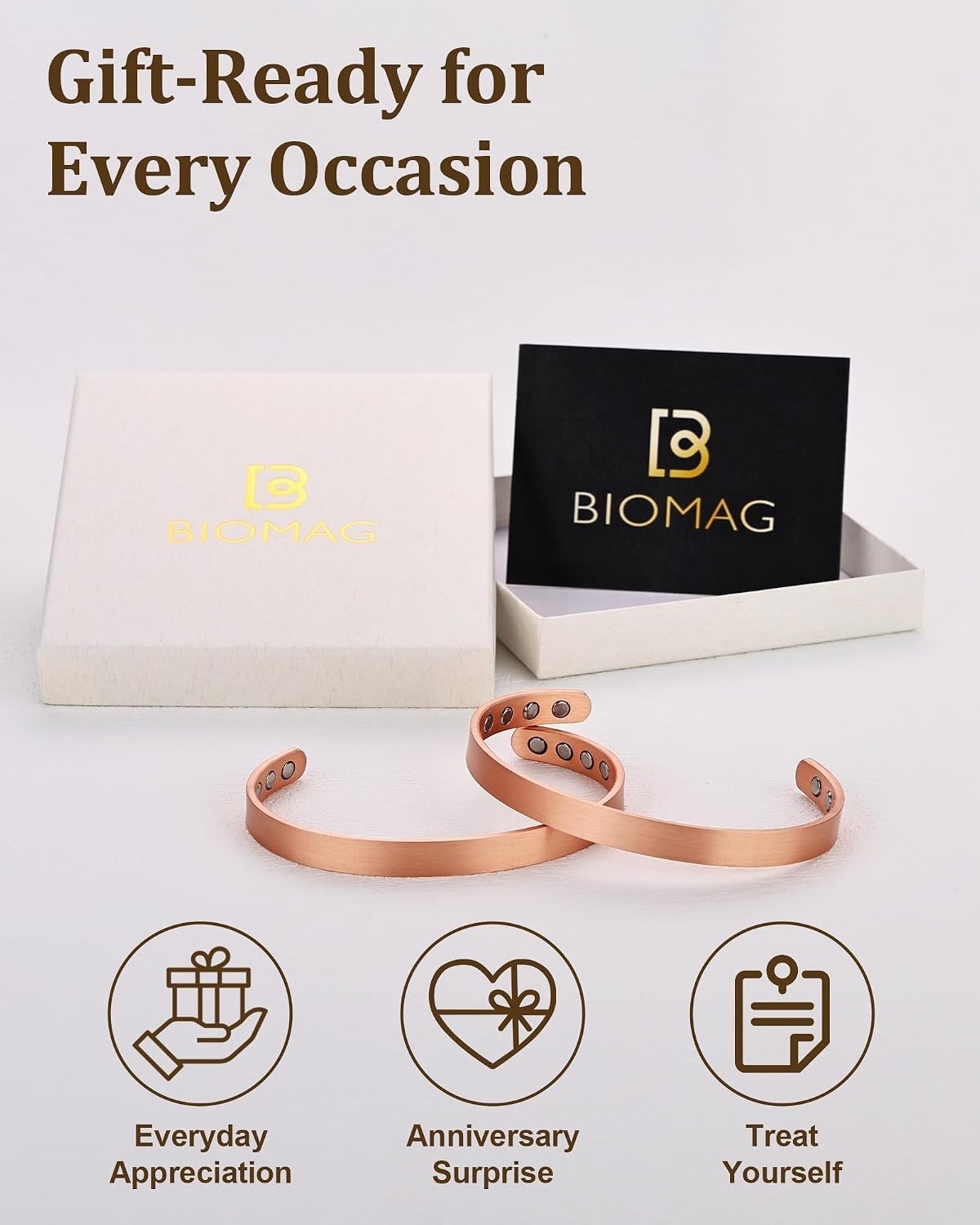 2Pcs Adjustable 99.99% Pure Copper Magnetic Bracelet Set for Women – Gift Ready