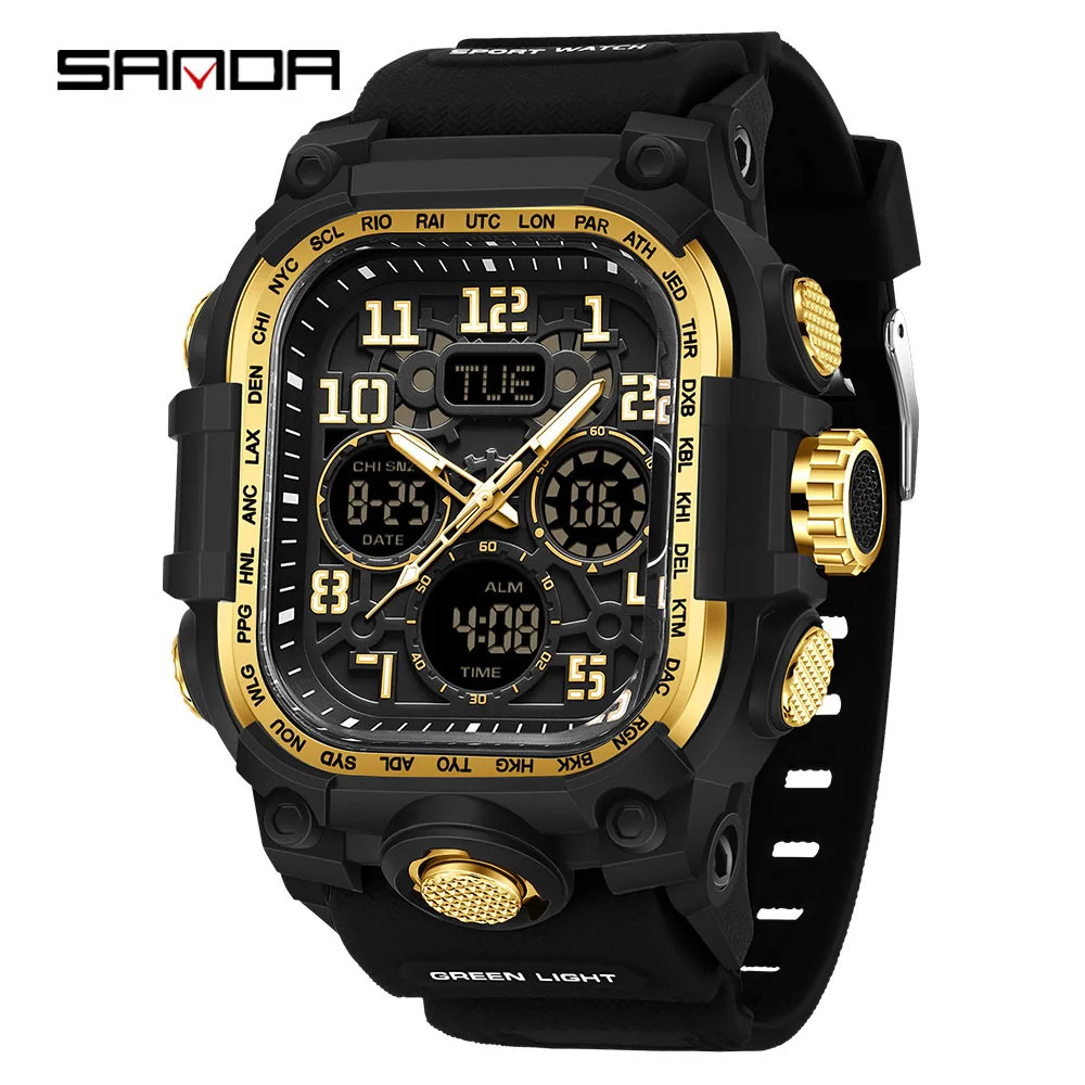 Men’S Outdoor Sport Wristwatch Big Dial Dual Display Luminous Waterproof TPU Ban