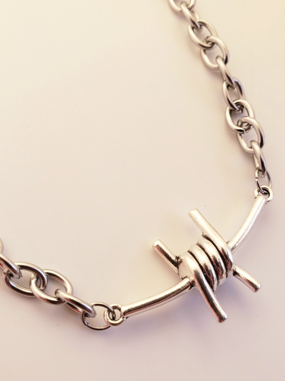 Barbed Wire Necklace Silver Barbed Wire Horizontal Pendant Necklace Adjustable