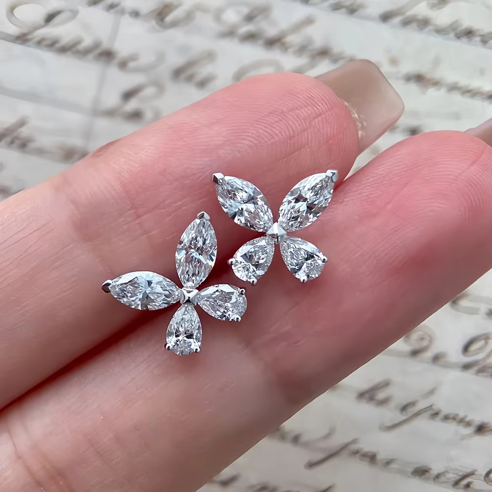 Butterfly Moissanite Stud Earrings 925 Sterling Silver Pear Marquise GRA Gift