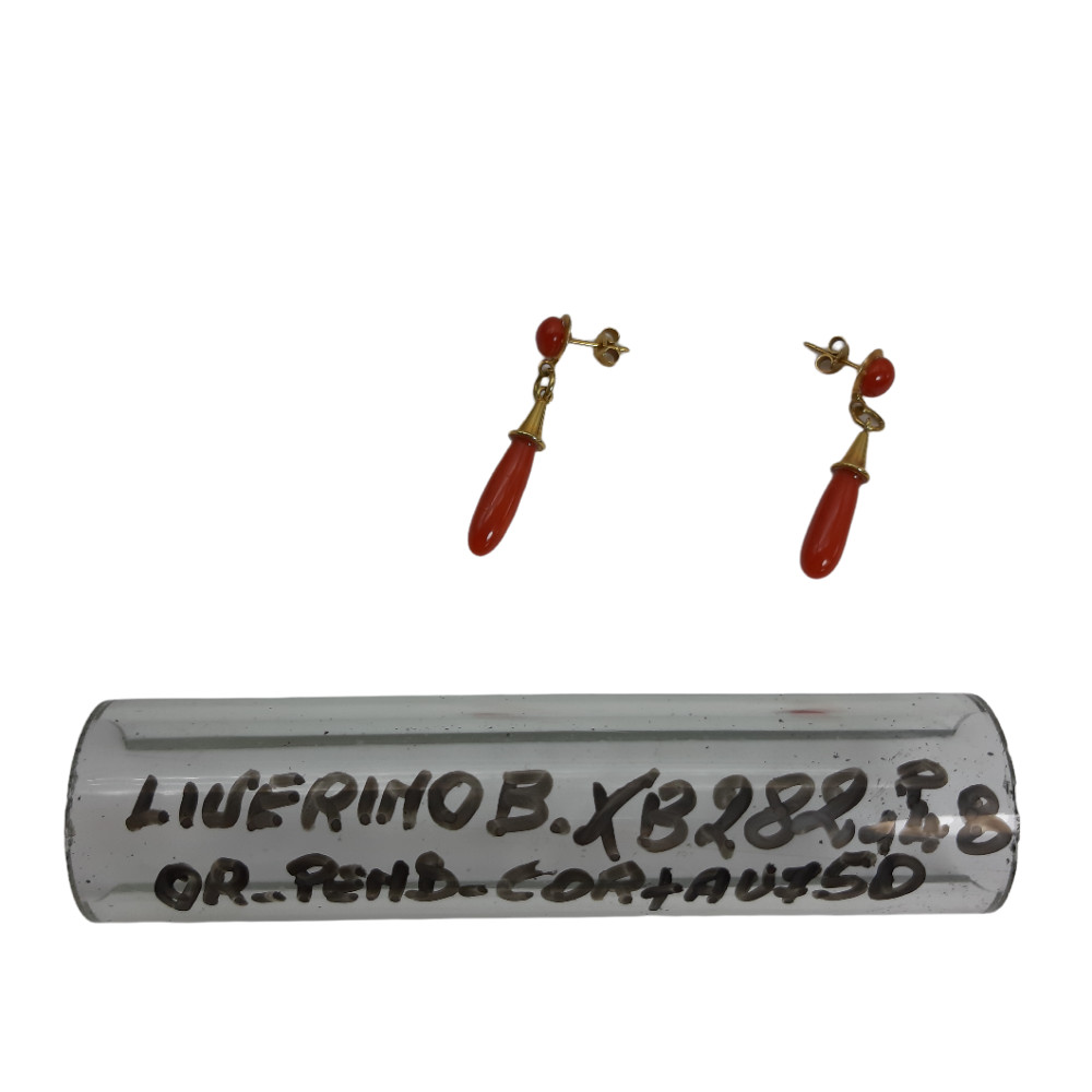 Orecchini Goccia Pendenti Corallo, Oro 750, XB282 Liverino Basilio