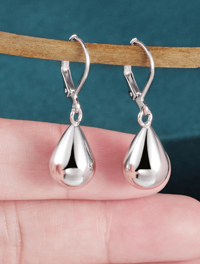 18K Gold Plated Polished Teardrop Lever Back Hoop Drop Dangle Earrings K36A