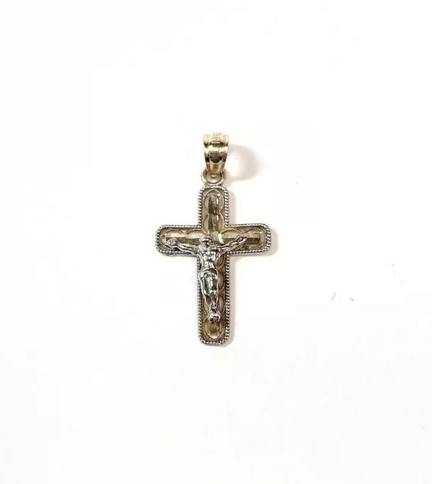 Small 14k Yellow and White Gold Cross Crucifix Pendant
