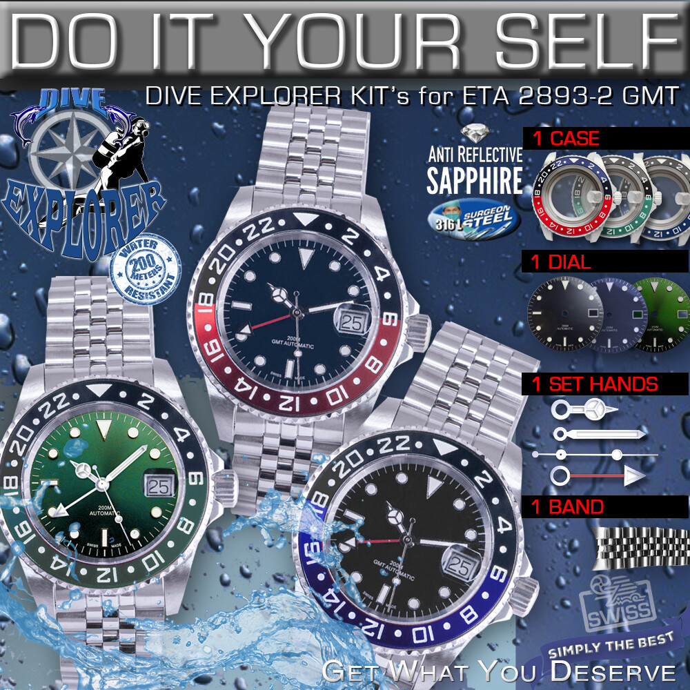 DO IT YOUR SELF KIT SUBMARINE DIVE EXPLORER fit ETA-2893-2 GMT, SW 330, Ø 40 MM