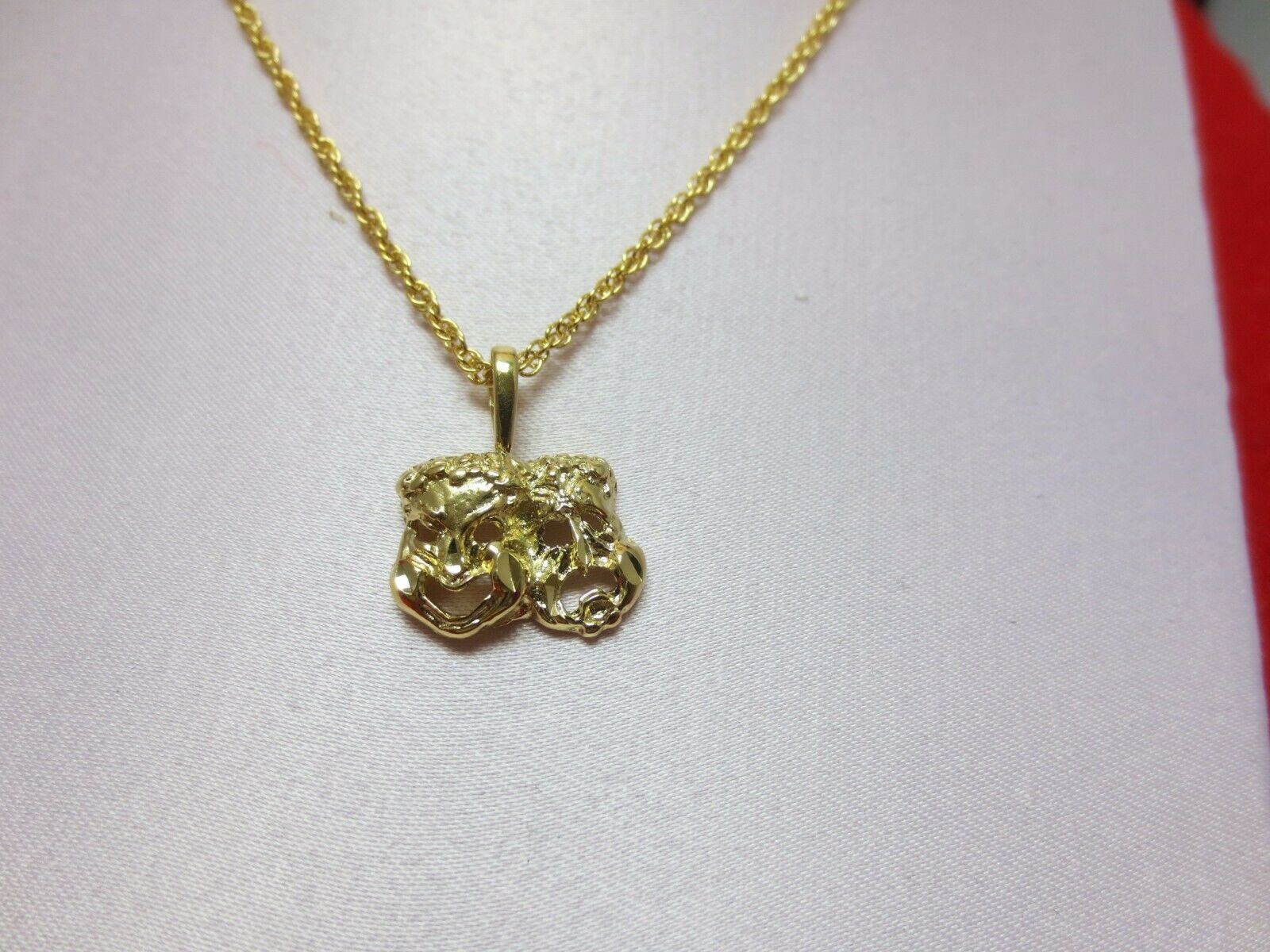14 KT GOLD PLATED COMEDY TRAGEDY MASKS CHARM 16,18,20,24& 30″ ROPE CHAIN 2223