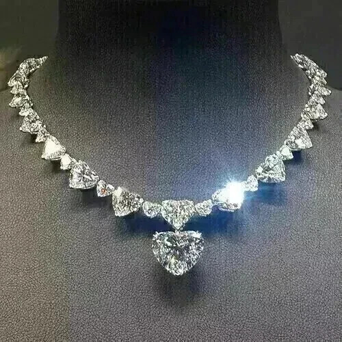 30Ct Heart Cut Lab-Created Diamond Women’s Tennis Necklace 14K White Gold Plated