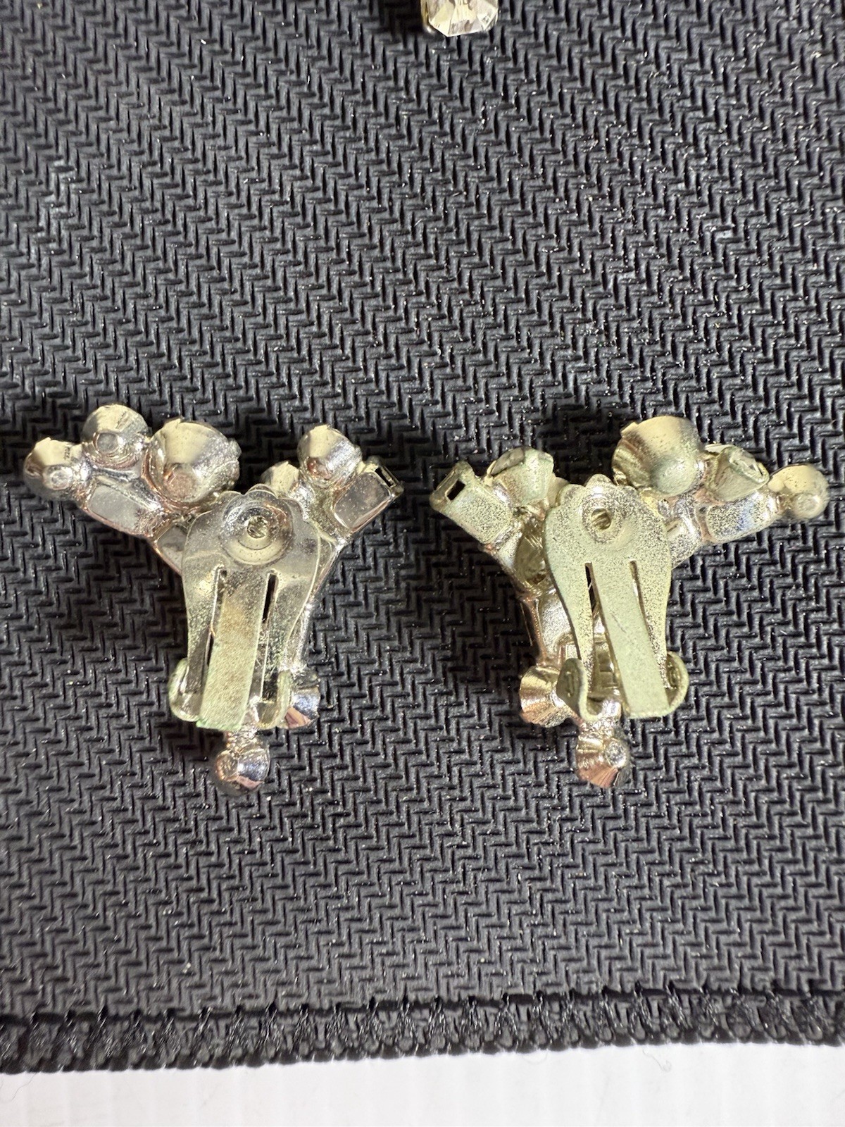 Vintage 50-60s Snowflake Atomic Starburst Brooch & Clip Earrings Set Rhinestones