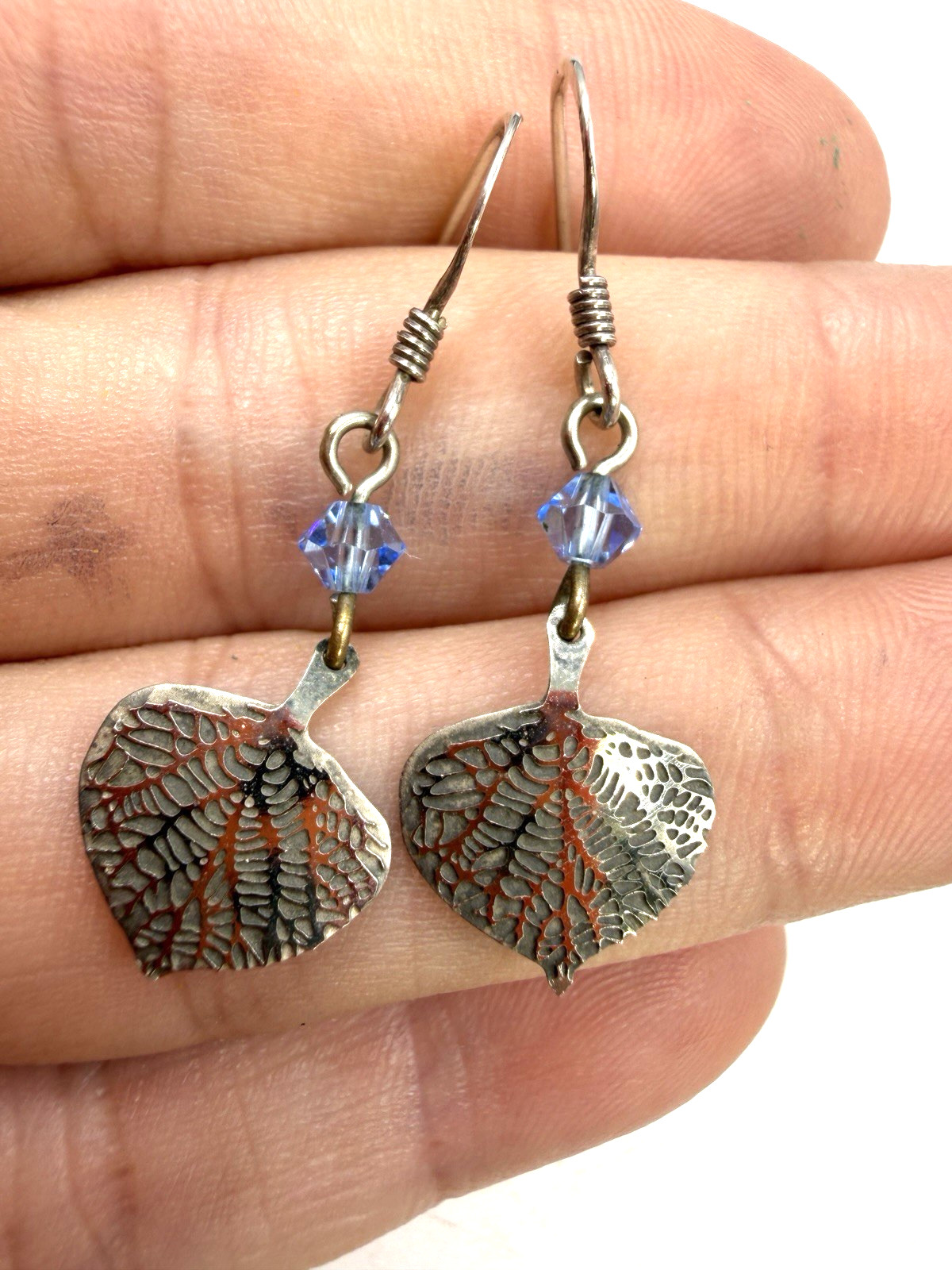 Sterling Silver Earring Realistic Leaf Dainty Dangle Natural Lightweight