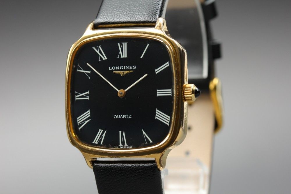 Working LONGINES 717 4352 Roman black square quartz men’s 17418