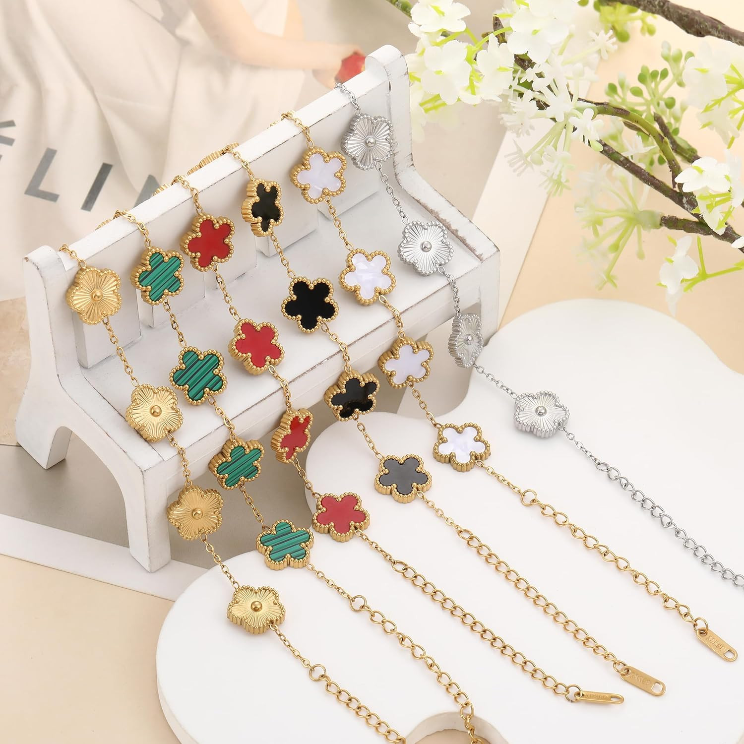 Pulsera trebol 4 hojas TICVSS mujer acero inoxidable chapado en oro 18K regalo