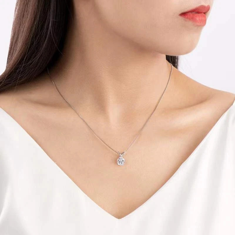 1 Ct Moissanite Modern Women Pendant Necklace In White Gold Over Sterling Silver