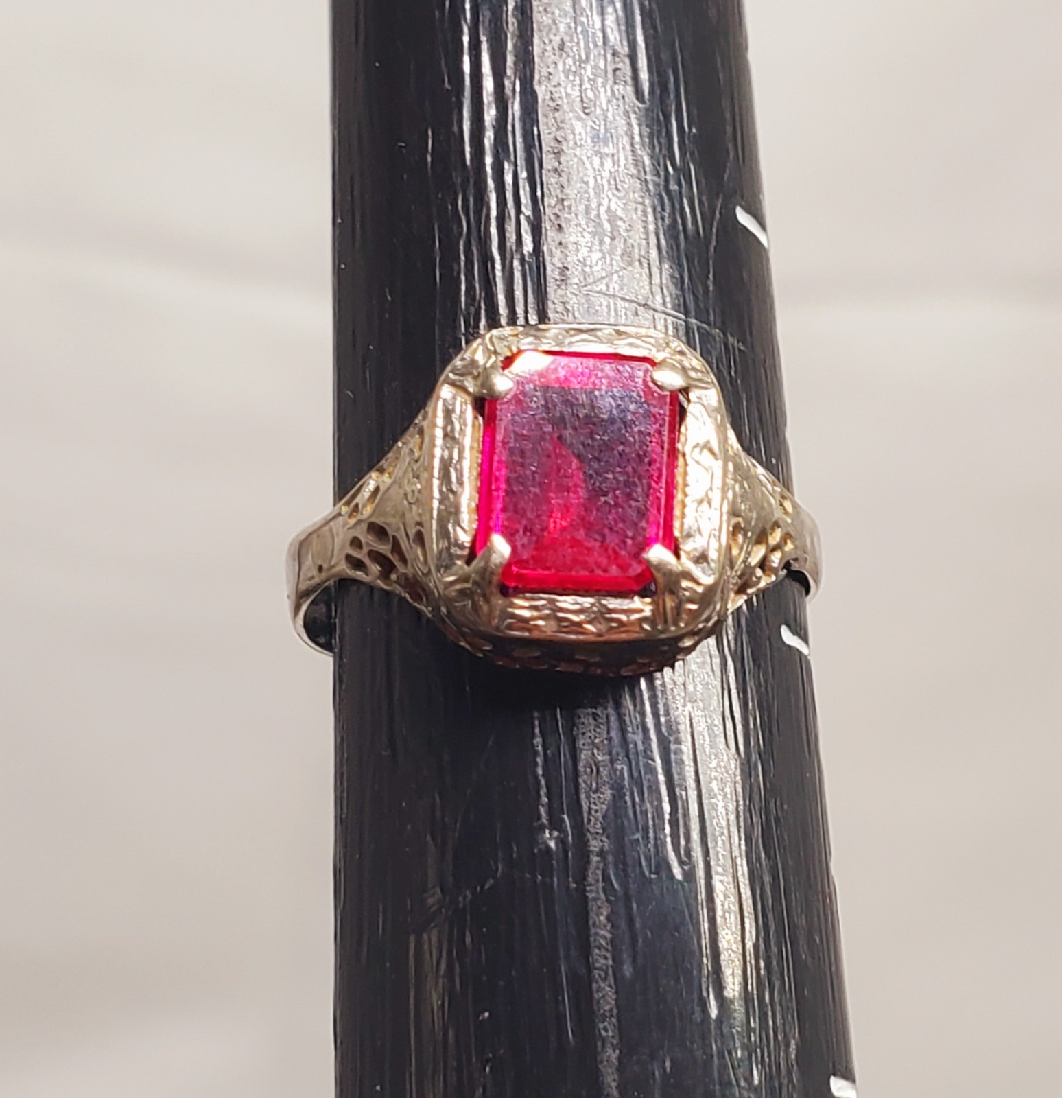 Antique Art Deco 14K White Gold Ruby Ring Victorian Size 7.75 | 2.29g
