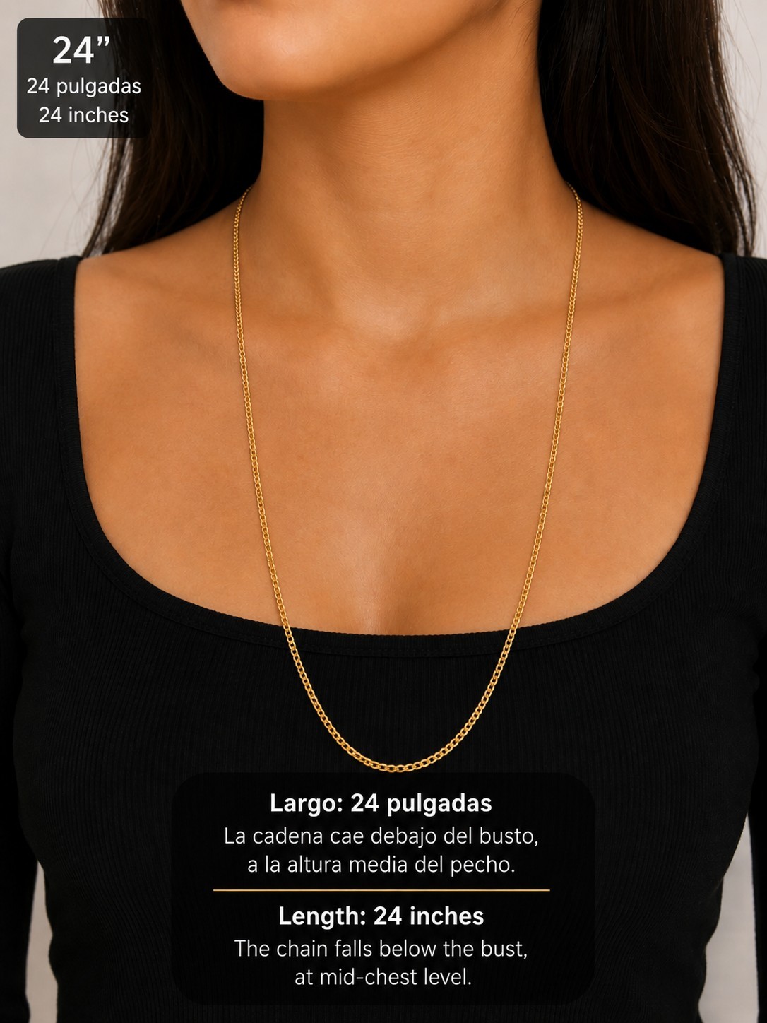 10K Solid Gold Curb Link Chain Necklace 24″ Unisex-Cadena Barbada Oro Solido 10K