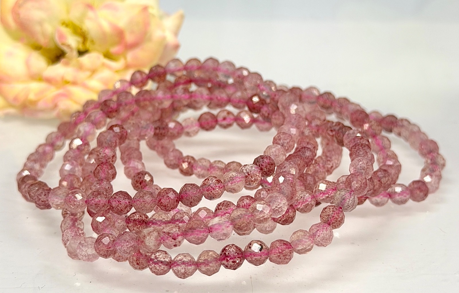 Wholesale 6 Pcs Natural Strawberry Quartz 4.7mm Faceted 7.5” Stretch Bracelet