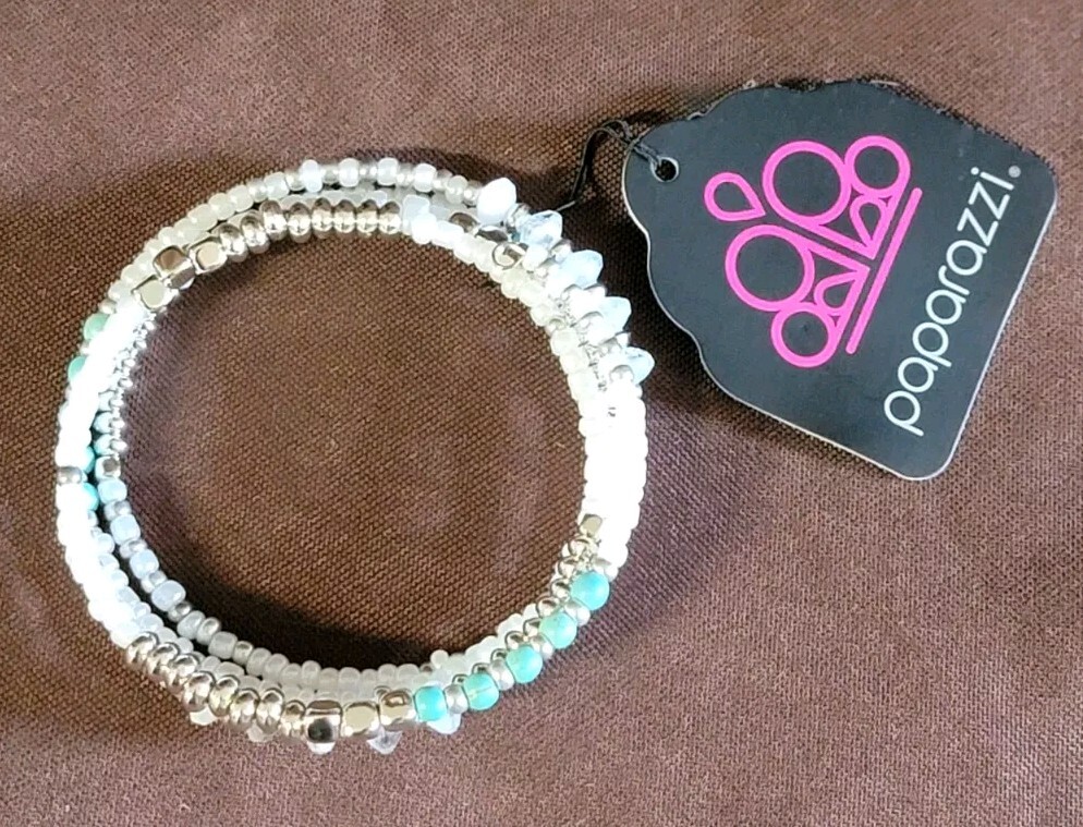 Paparazzi Infinitely Dreamy Turquoise Blue White Silver Wrap Bracelet
