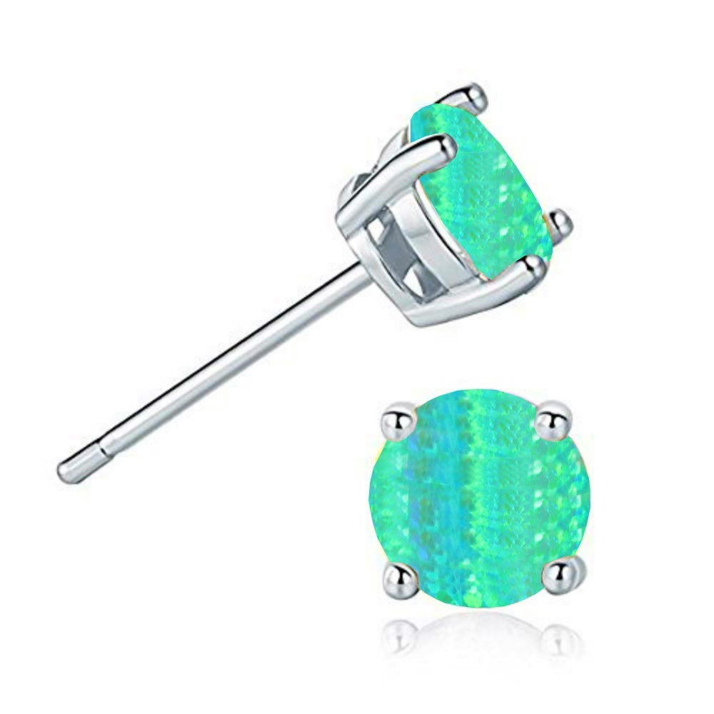 Round White Small Blue Fire Opal 925 Sterling Silver Stud Post Earrings 4mm PE19