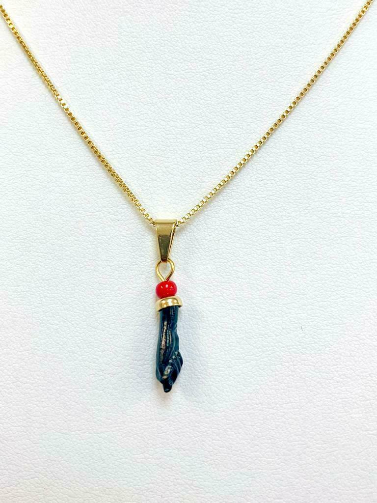 Cadena con Dije de Azabache Para la Protecion Gold Filled Azabache Hand Necklace