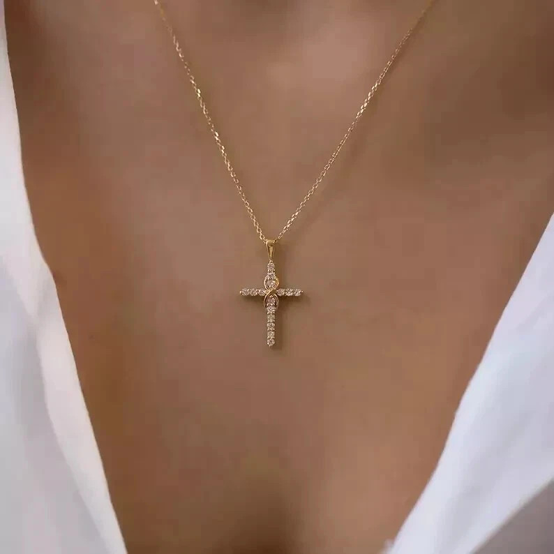 925 Silver Cross Engagement Women’s Pendant 2.00Ct Round Cut Lab Created Diamond