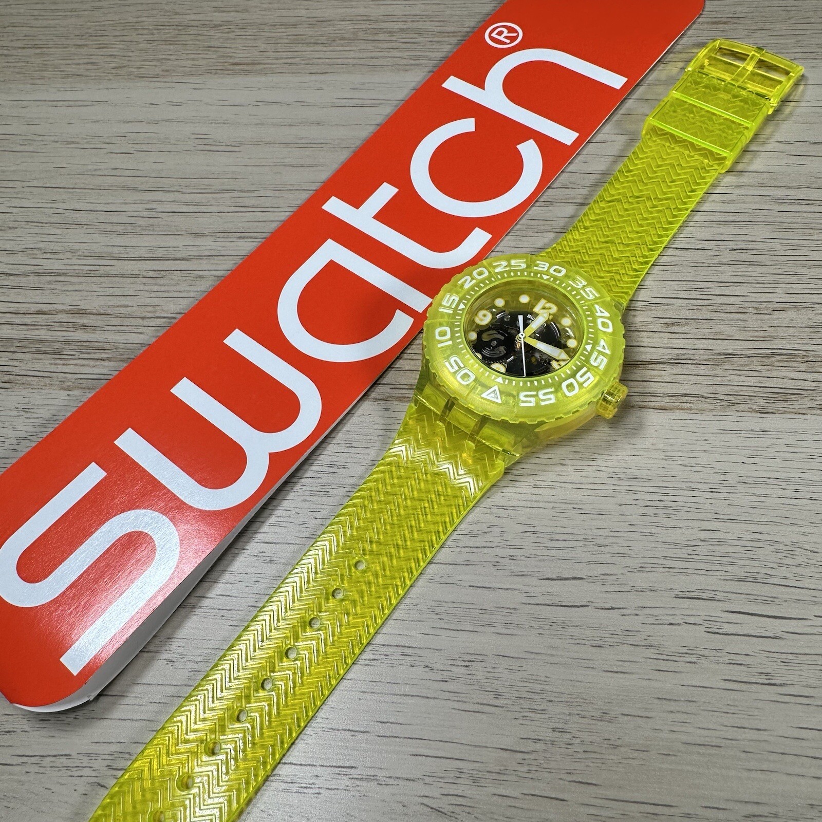 NEW✅ Swatch Yellow Lemon Profond Skeleton Dial Translucent Lemon Yellow Watch