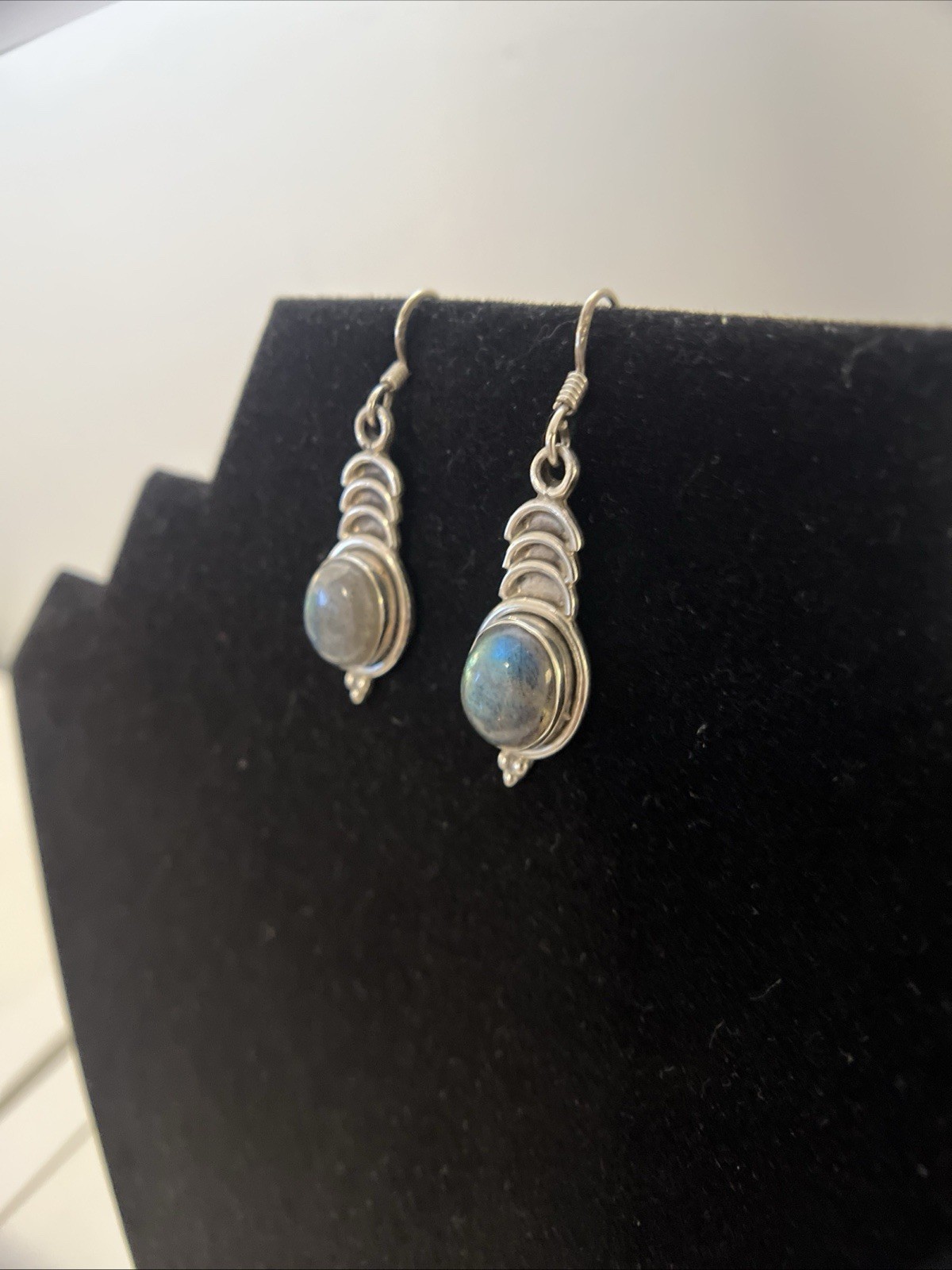 Lot of 3 Pairs Vintage 925 Sterling Silver Cabochon Dangle Earrings Boho