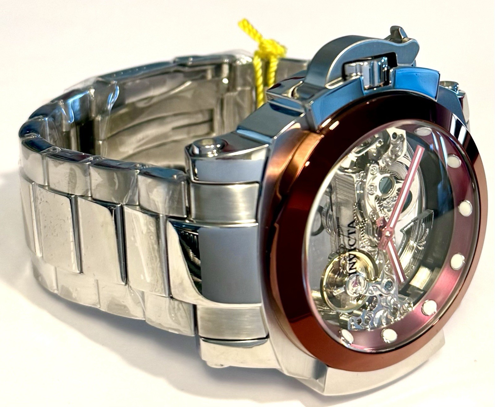 48mm GHOST | Red Bezel | Silvertone Bracelet | MAN of WAR Invicta Mens Watch