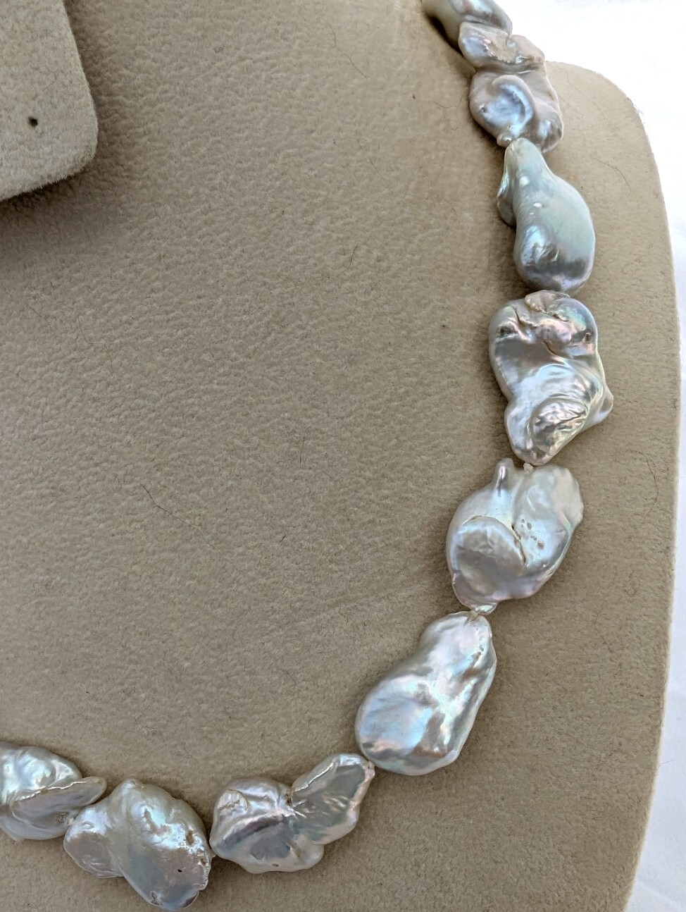 Genusis 15-30mm White Pearl Baroque Cultured Freshwater Necklace Rhodium Over SS