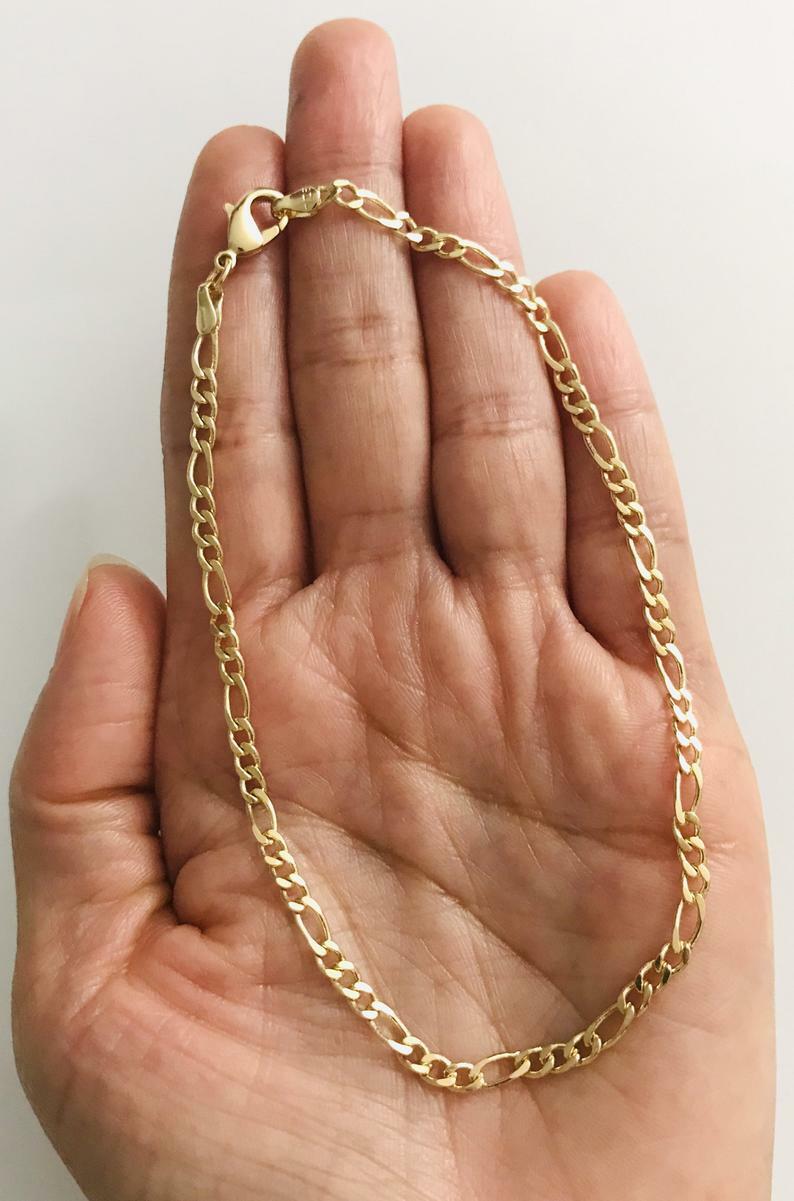 18K GOLD FILLED 3mm FIGARO ANKLET 9.5″ LONG /18K GOLD FILLED TOBILLERA 9.5″-A17