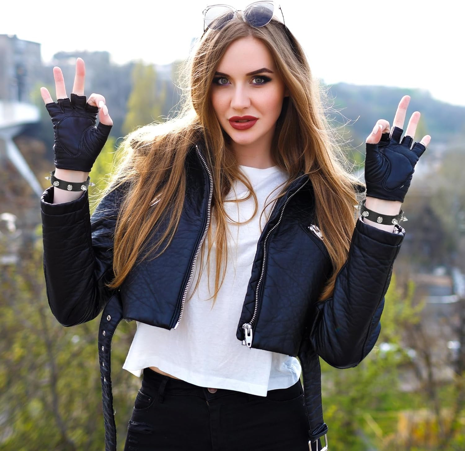 Spike Bracelet Adjustable Punk Rock Studded Leather Wristband Black Emo Bracelet
