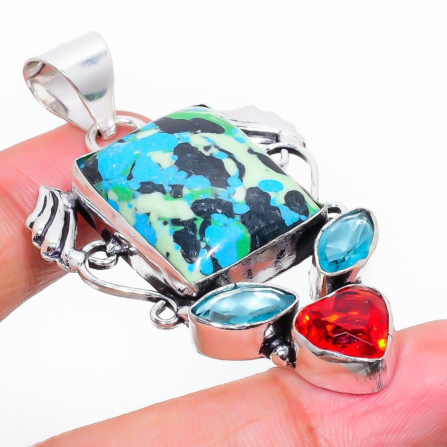 Mosaic Jasper Garnet 925 Sterling Silver Gemstone Jewelry Pendant 2.56″ NS 15752