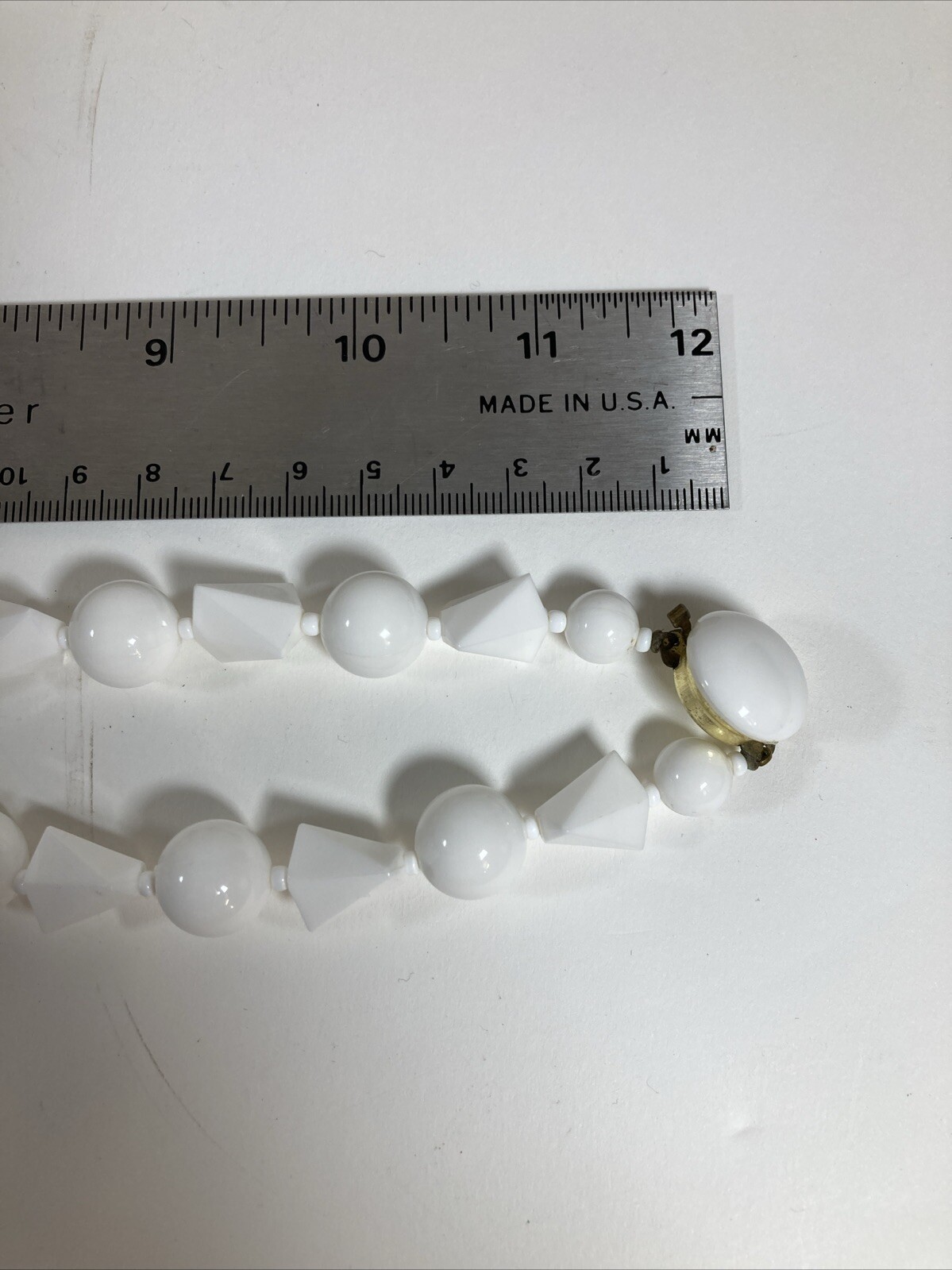 Vintage West Germany White Plastic Necklace With Geometric Shapes Approx 24 Inch